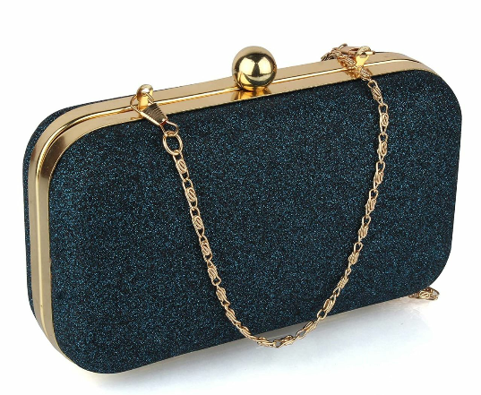 Blue Acrylic Clear Quilted Box Clutch Bags with Transparent Chain